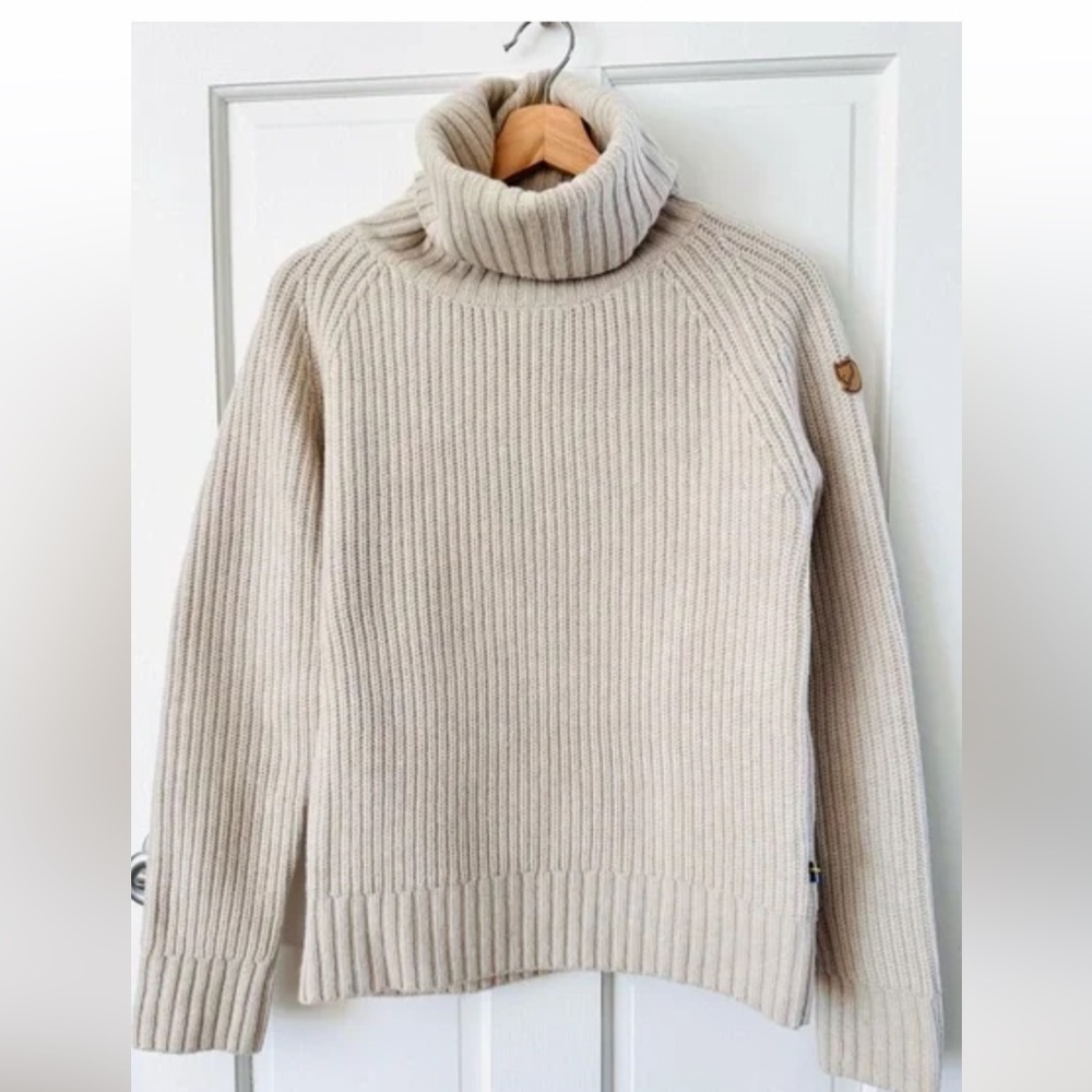 Fjallraven Ovik wool roll neck Women's Cream Turtleneck ribbed Sweater size XS - Picture 4 of 14